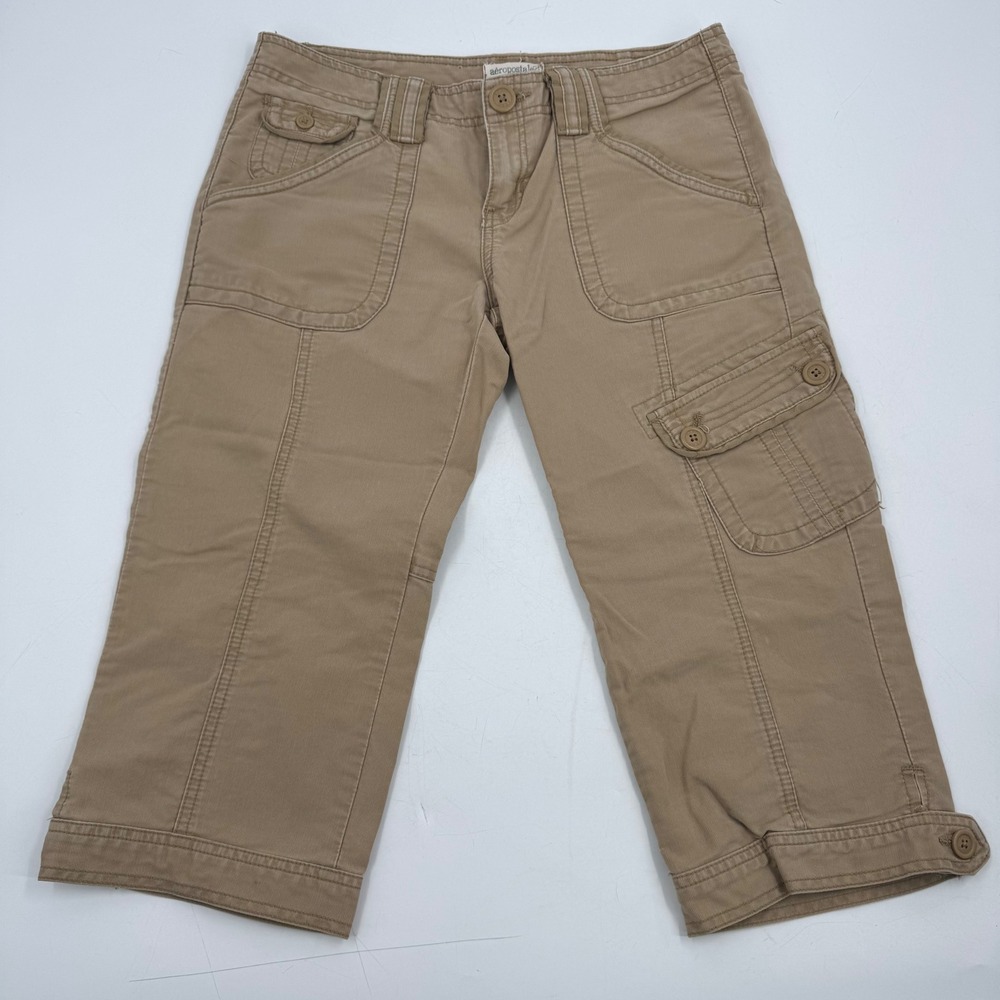 Aeropostale Womens Khaki Cargo Capri Pants Size 5‎ 6 Lightweight Cotton Y2K